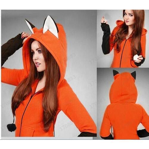Animal Fox Ear Cosplay Costumes Hoodie Coat Warm Orange Sweatshirt Unisex Hoodies