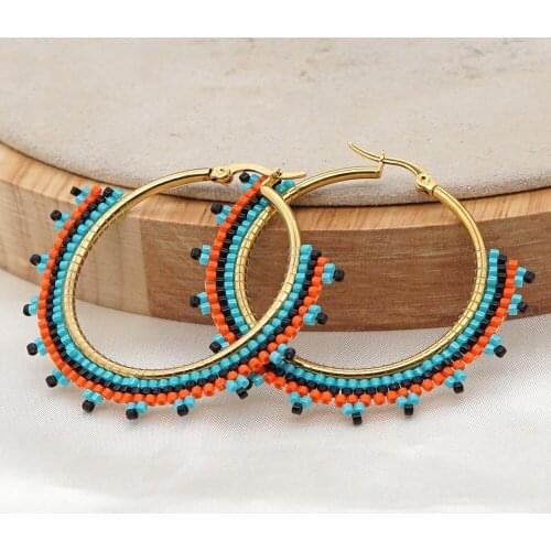 Miyuki Millet Beads Beaded Handmade Bohemian Ethnic Style Stainless Steel Hoop Earrings Female Boho Earrings Unusual Earrings