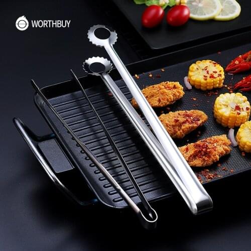 WORTHBUY 18/8 Stainless Steel Food Tongs Non-slip Bread Salad BBQ Tongs For Kitchen Cooking Utensils Serving Tongs Clips