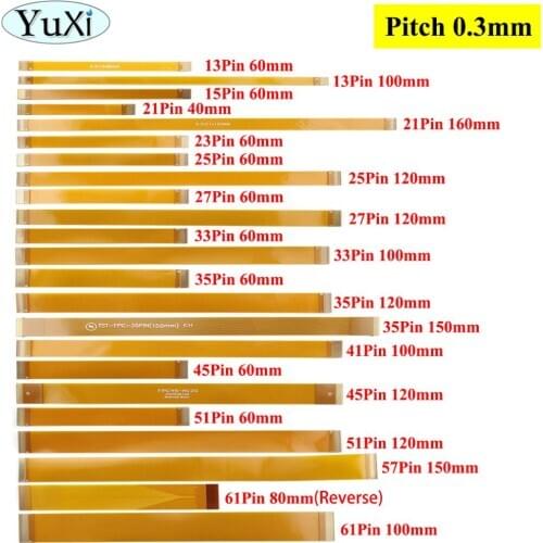 YuXi 0.3mm pitch 13 21 23 25 27 21 33 39 45 51 Pin FFC FPC Flexible Flat Cable Gold plated Ribbon Cable