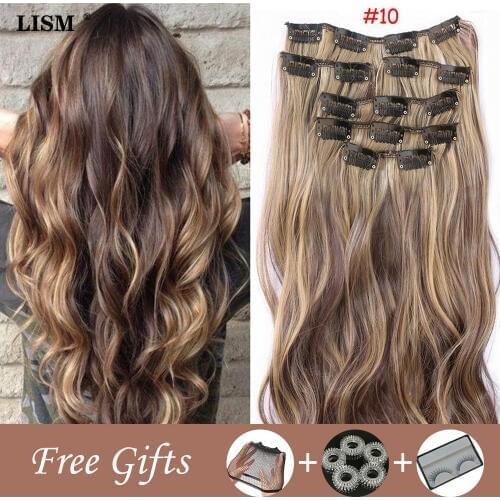 Women Fashion 24 Inches 60CM Natural Hair Extension Clip Perruque Blonde/ Black Synthetic Lace Long Straight Curly Wig Piece