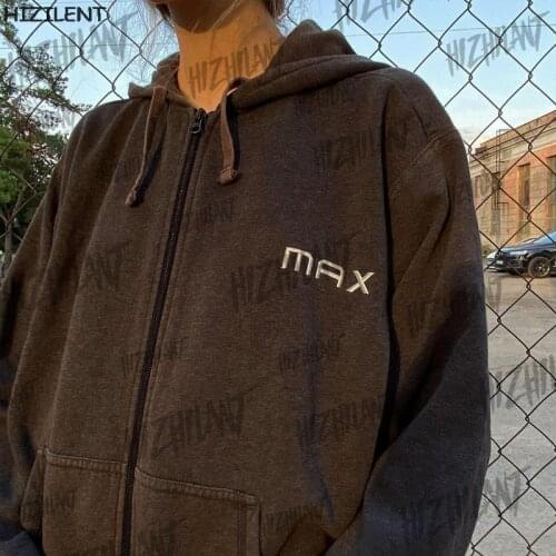 Y2K Womens sweatshirt Oversized Hoodie Autumn embroidery Zip Up Long Sleeve Coat Top Female 90S Vintage Harajuku Grunge Clothes