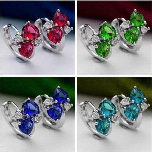 Heart Water Drop Round Square Cubic Zirconia Hoop Earrings for Women Delicate Fine White Gold Color Earrings Wholesale Jewelry