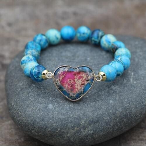 Natural Stone Colorful Heart Charm Beads Bracelets For Women Handmade Beaded Bracelet Yoga Elastic Bracelet Jewelry Dropshipping