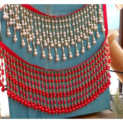 1Meter 10cm Red Drape Fringe Pearl Lace Trim Accessories DIY Wedding Dress Tassel Pendant Decoration Curtain Headdress Lace