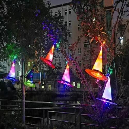 1pcs Halloween Witch Hat with LED Light Glowing Witches Hat Hanging Halloween Decor Suspension Tree Glowing Hat for Kids