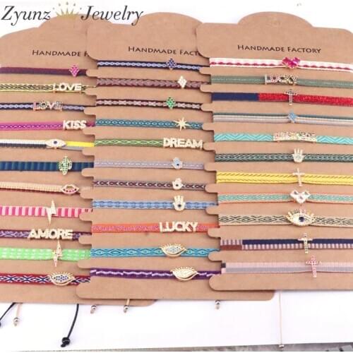 10PCS, CZ Micro Pave Charms Braided Pattern Bracelet For Women Pulseras Mujer Bohemian Adjustable Handwoven Rope Boho Jewelry