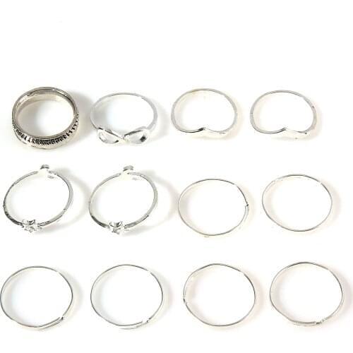 12Pcs/Set Silver Color Star Number 8 Infinite Rings Set for Women Men Simple Style Finger Jewelry Wedding Party Daily Gifts 2020