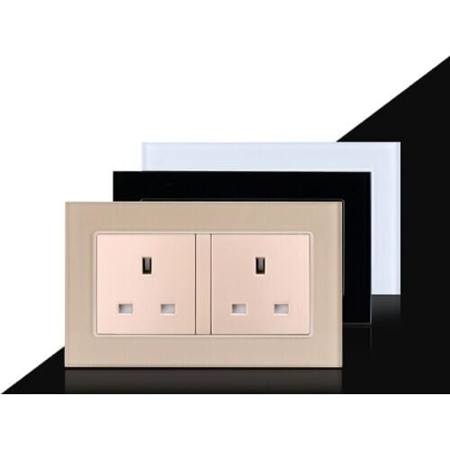 13A UK Standard Wall Socket Tempered Glass Panel Home Electric Power Dual Socket Wall Outlet Socket 146*86mm Household Accessory