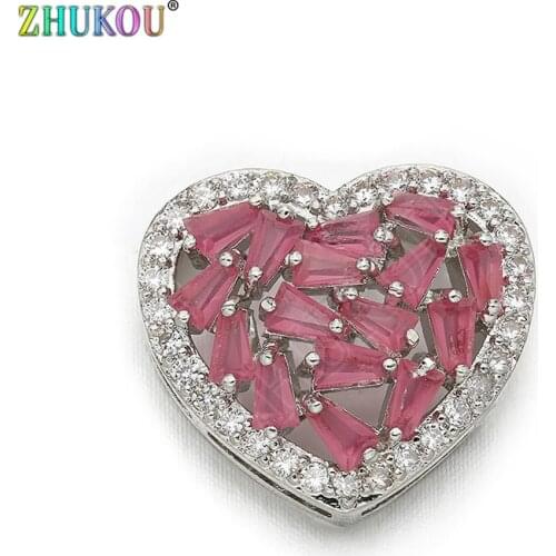 15mm High Quality Handmade Brass Cubic Zirconia Heart Shape Charms Connectors DIY Jewelry Findings Making, Model: VS219