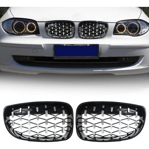 2pcs Gloss Black Front Kidney Diamond Edition Grill Fit For BMW 1 Series E81 E82 E87 E88 LCI 2007 2008 2009-2013 51137354949