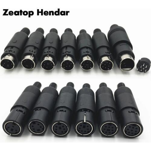 2Pcs Mini 3 4 5 6 7 8 9 Pin Din Male / Female Plug With Plastic Handle Adapter Soldering Cable DIY Connector