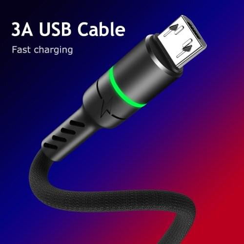 3A Micro USB Cable LED Fast Charging Microusb Cable For Xiaomi Redmi 4 Note 5 Pro Samsung S6 S7 Huawei Android Mobile Phone Cord