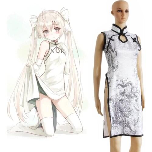 Anime Yosuga no Sora Cosplay Sora Kasugano Chinese Cheongsam White Black Dress Halloween Party Suit