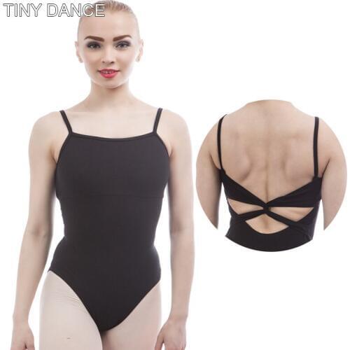 Adult Girls Twist Back Camisole Leotards Black Cotton Lycra Ballet Dance Bodywear Gymnastics Leotard 01D0027