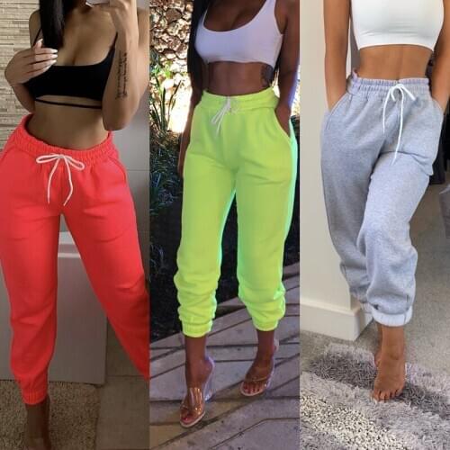 2020 Women Casual Sport Pants Solid Running Jogger Pants Female Solid Tracksuit Elastic Waist Ladies Sweatpants Baggy Trousers