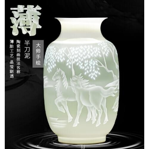 Jingdezhen Masters Hand-painted Vases Flower Ornaments Horse Success Antique vase Living Room Ancient collection ceramic vase