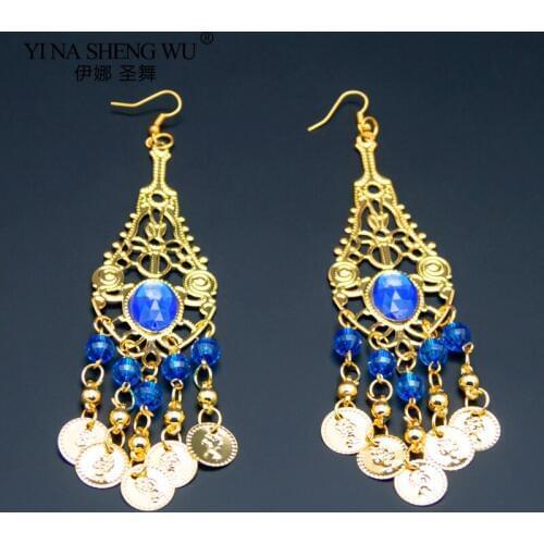 Belly Dance Indian Jewelry Fashion Bellydance Headdress Earrings Bollywood Accessories Women Professional Earring Rhinestone New