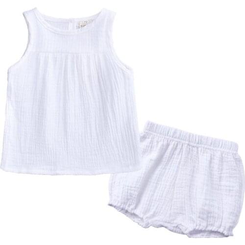 Kids Clothes Childrens Vest Set Cotton Hemp Summer Baby Girl Clothes Sleeveless Top Big Pp Short Two Piece Set