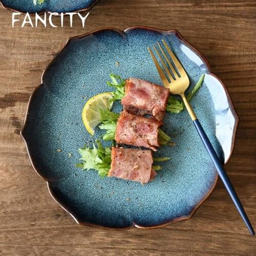 FANCITY Creative kiln glazed ceramic tableware lotus blossom western food plate steak plate dessert plate breakfast plate salad