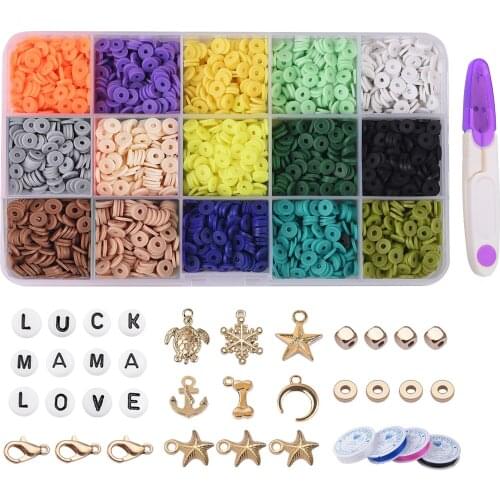 Round Clay Beads for Bracelet Making, Disc Flat Beads Thin Heishi Beads Kit Loose Spacer Beads Jewelry Making for Necklace Rings