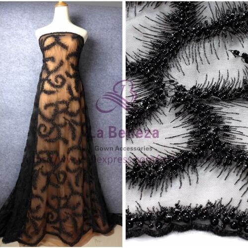 La Belleza 1 yard super heavy brown/black/pink handmade beading lace fabric wedding dress lace fabric 47'' width