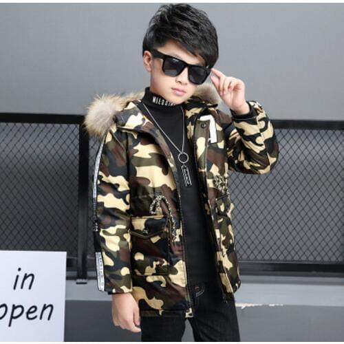 New Boys Winter Jacket Camouflage Hooded Coat For Kids Veste Enfant Garcon Winter Jacket 8WC004
