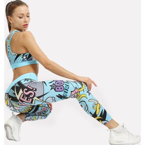 Cute print boom yoga Elastic Sport Leggings Breathable Yoga Pants Women High Waist Sport Women Fitness Running Tight Yoga Set