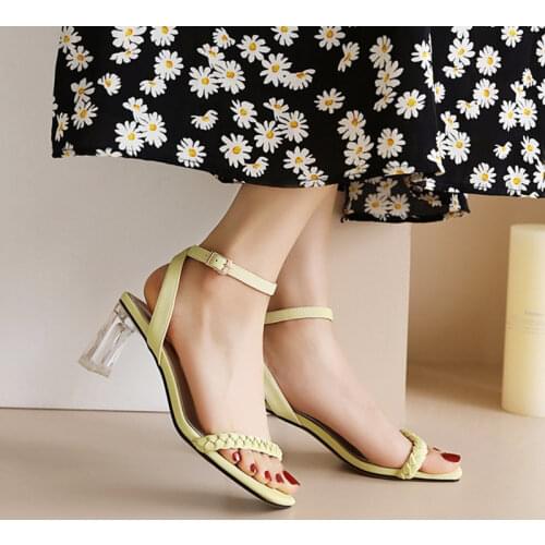 Ochanmeb 2021 Summer Chic Clear Crystal High Heels Sandals Woman Transparent Heeled Yellow Green Gold Summer Shoes Sandles Women