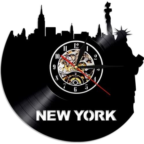 New York Citycape Vinyl Record Wall Clock Modern Design 3D Wall Clock Creative Skyline Wall Art Decor For Living Room Bedroom