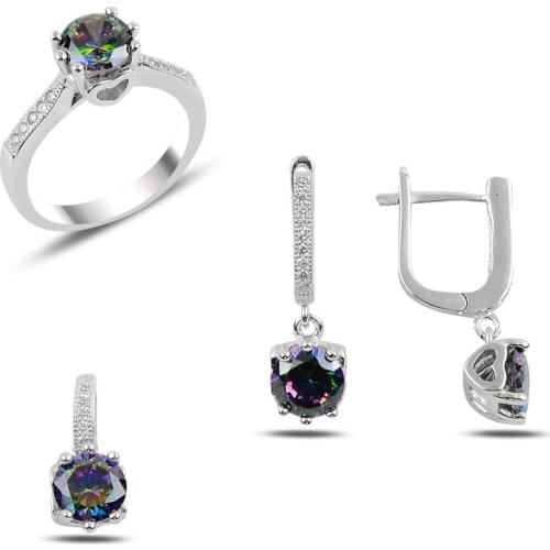 Silver 925 Sterling Mystic Topaz Zirconia stone Engagement Set