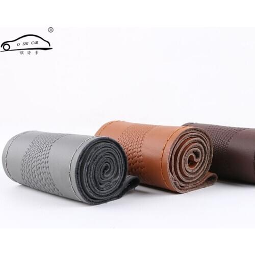 Universal genuine leather car steering wheel cover snake skin pattern cowhide steering-wheel wrap braid with needle and thread