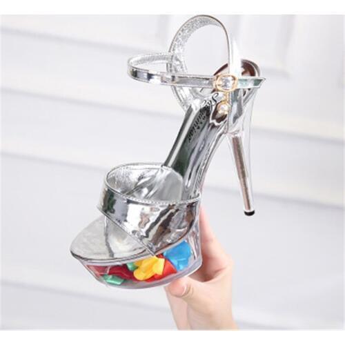 Sexy super high heels 15CM thin heel platform sandals, transparent crystal shoes wedding shoes banquet high heels sandals