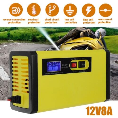 12V-24V 8A Full Automatic Battery-chargers Digital LCD Display Car Battery Chargers Power Puls Repair Chargers Wet Dry Lead Acid