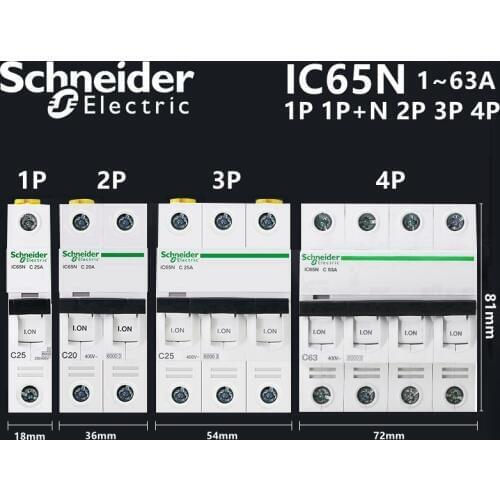 Schneider Circuit breaker Air switch IC65N C25 1P+N C20A 2P 3P C25A 3P C63A 4P 1A 2A 4A 6A 10A 16A 20A 25A 32A 40A 50A 63A