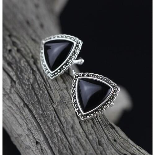 925 Sterling Silver Natural Agate Stud Earrings For women jewelry National style Vintage Earrings birthday gift