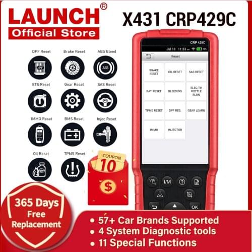 LAUNCH X431 CRP429C OBD2 Scanner 4 System Diagnostic tool with 11 Reset Service for TPMS IMMO DPF SAS OIL BAT BMS pk CRP129E