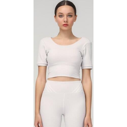 Short-sleeved Sports Bra T-shirt With Chest Pad Push Up New Fitness Women Beautiful Back Sport Bra Top Elastic Slim Yoga Bra