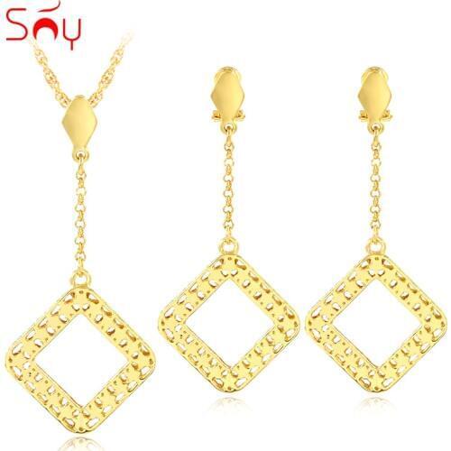 Sunny Jewelry Trendy Jewelry Sets For Women Necklace Earrings Pendant Square Dubai Jewelry Sets For Party Wedding Anniversary