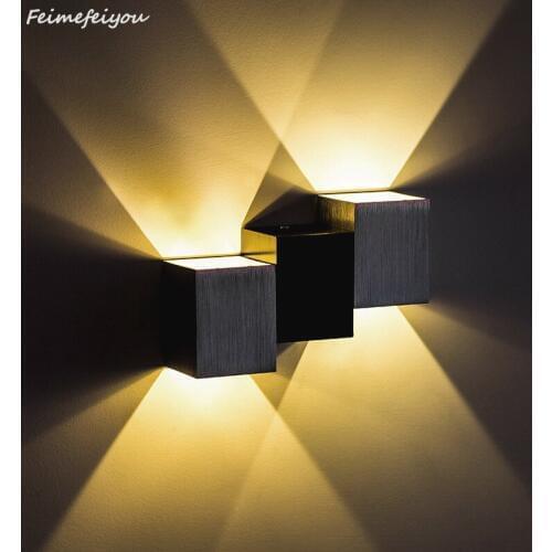 Feimefeiyou lamparas led Modern Brief Cube Up& Down Light Mounted 2W 6W LED Wall Lamp indoor decoration Aluminum Wall Lights
