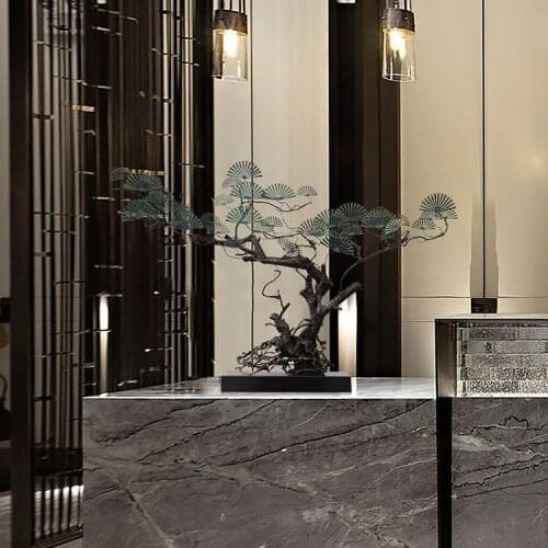 Hotel lobby decoration Zhaocai opening metal large desktop sculpture soft decoration iron welcome pine crafts