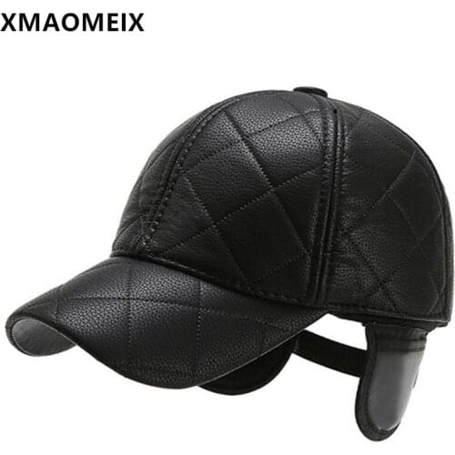 XMAOMEIX New Winter Earmuffs Hat For men Snapback Cap Warm Baseball Caps Mens Plus Velvet Imitation Leather PU Brand Sports Cap