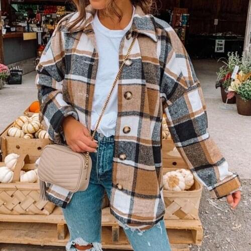 Women Check Overshirt Turn-down Collar Overshirt With Long Sleeves Fastening With Plastic Buttons Female Top Mujer Fashion Plaid