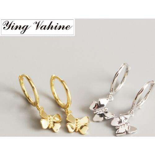 Ying Vahine 100% 925 Sterling Silver Small Butterfly Pendant Drop Earrings for Women
