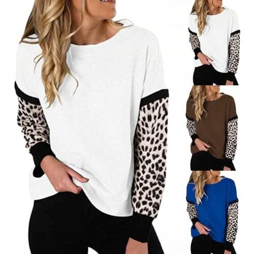 Autumn Winter Sweatshirts Women Leopard Patchwork Long Sleeve Hoodies for Women O-Neck Pullovers Tops femme Hoodies ropa mujer