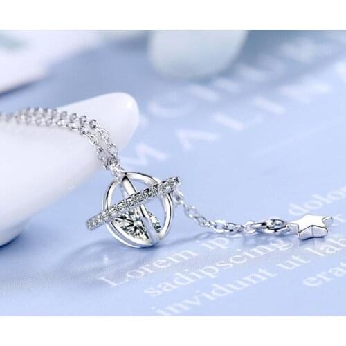 KOFSAC New Fashion 925 Sterling Silver Necklaces For Women Shiny Zircon Planet Star Pendant Jewelry Girl Valentines Day Gifts