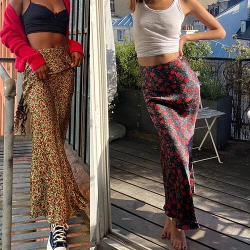 Womens Summer Holiday Floral Printing High-Waist Ankle Length Skinny Slim Long Pencil Skirt Bohemian Semi-Dress for Girls