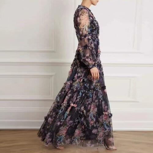 2021 new women designer dresses 3D flower women beauty dress elegant women runway party dresses