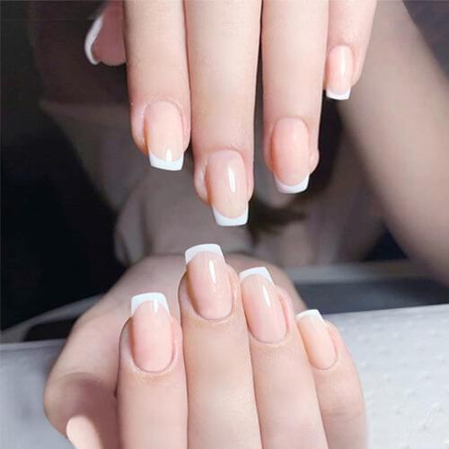 24pcs/Set Simple French Fake Nails Nude Pink Bride Wedding Manicure Full Cover Artificial Nail Art Decoration False Nail Tips