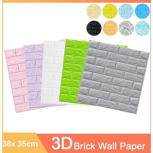3D Wall Sticker Imitation Brick Bedroom Decoration Waterproof Self Adhesive Wallpaper For Livingroom Kitchen TV Backdrop 35x38cm